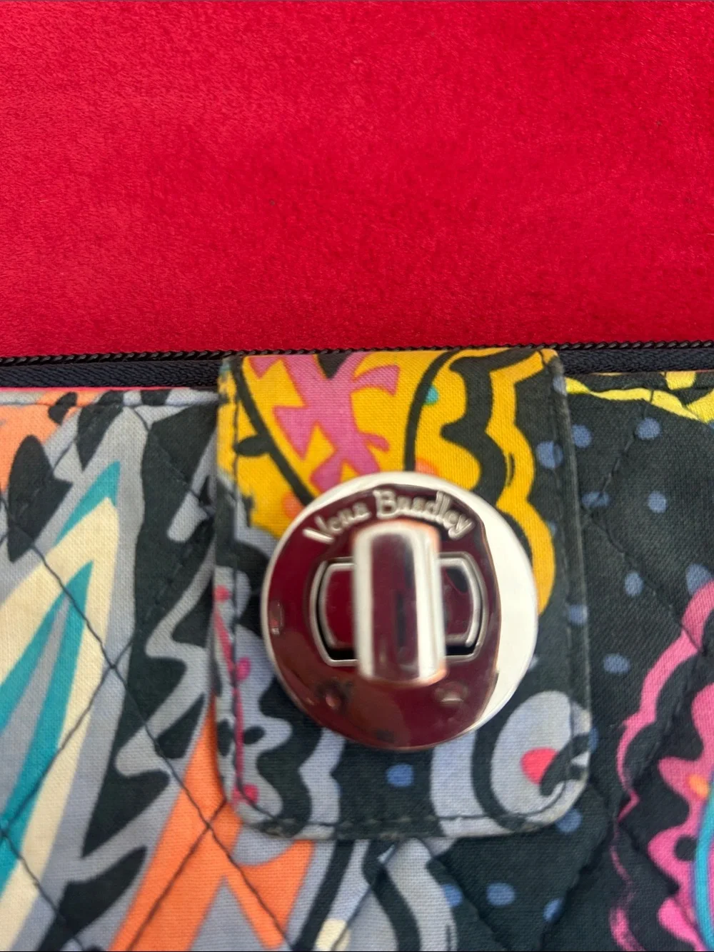 Vera Bradley Black Paisley Quilted Wallet with Pink, Orange & Teal Accents